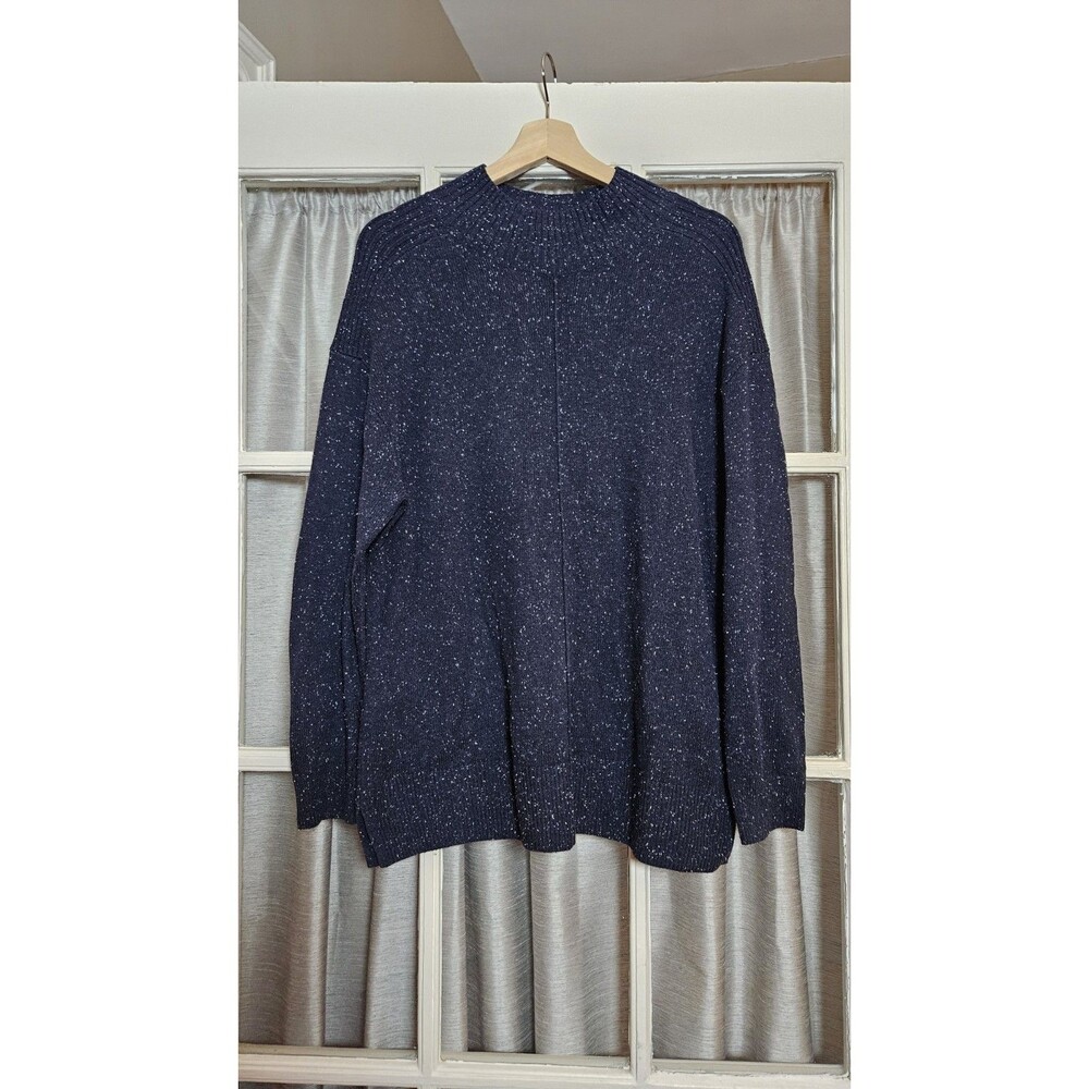 Karen Scott Womens Large Blue Speckled Flecked Knit Mock Neck Sweater Pullover
